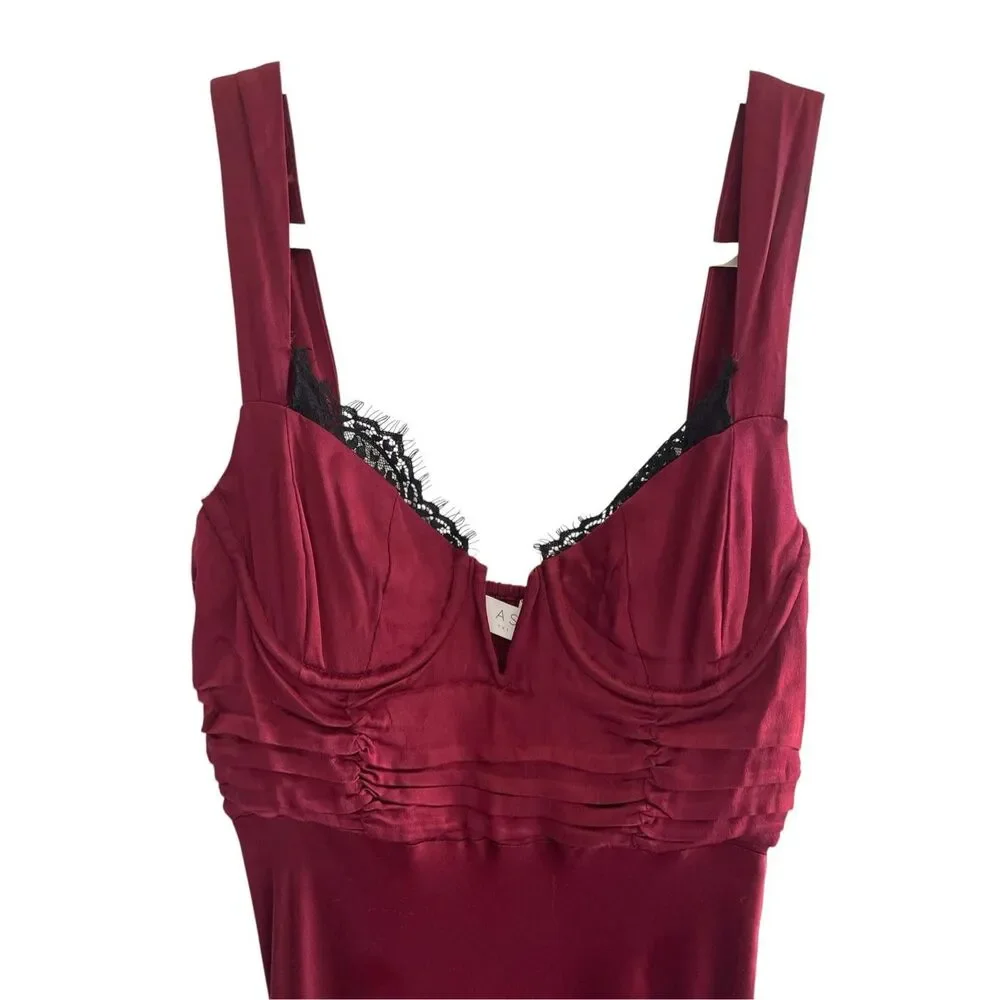 ASTR the Label Burgundy Wine Satin Bustier Slip Dress Women’s Size XS Coquette
